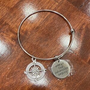 Silver Compass Charm Bangle Bracelet